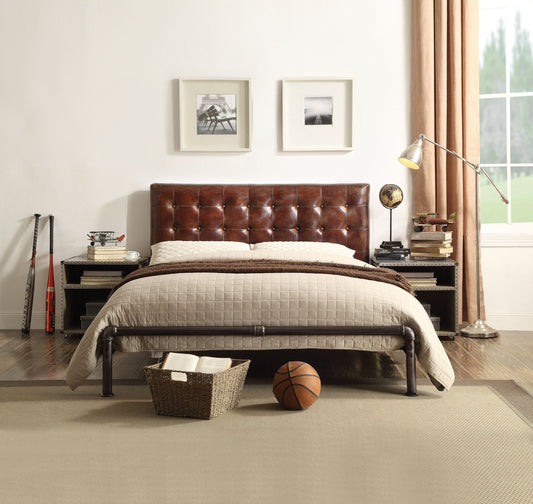 Brancaster Vintage Brown Top Grain Leather Queen Bed - 1st Choice Furniture Direct