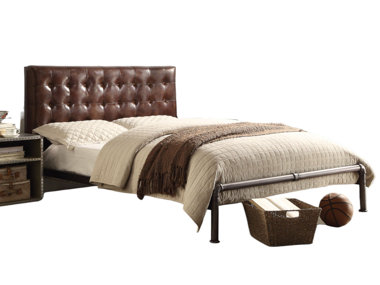 Brancaster Vintage Brown Top Grain Leather Queen Bed - 1st Choice Furniture Direct