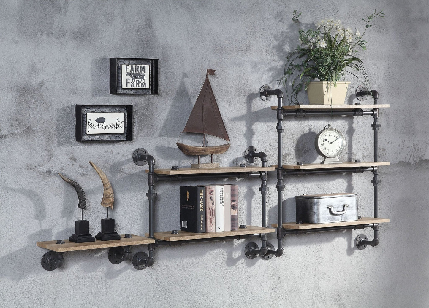 Brantley Oak & Sandy Black Finish Wall Rack - 1st Choice Furniture Direct