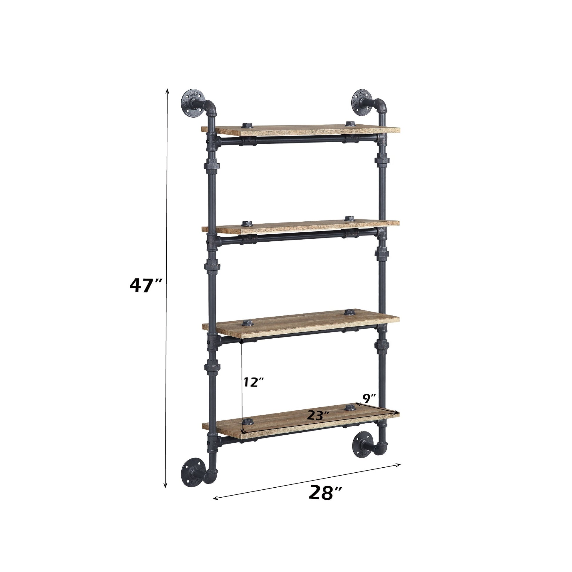 Brantley Oak & Sandy Black Finish Wall Rack W/4 Shelves - 1st Choice Furniture Direct