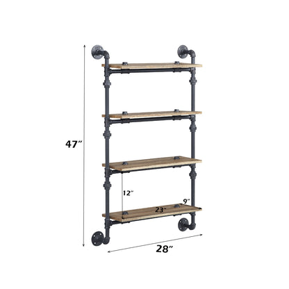 Brantley Oak & Sandy Black Finish Wall Rack W/4 Shelves - 1st Choice Furniture Direct