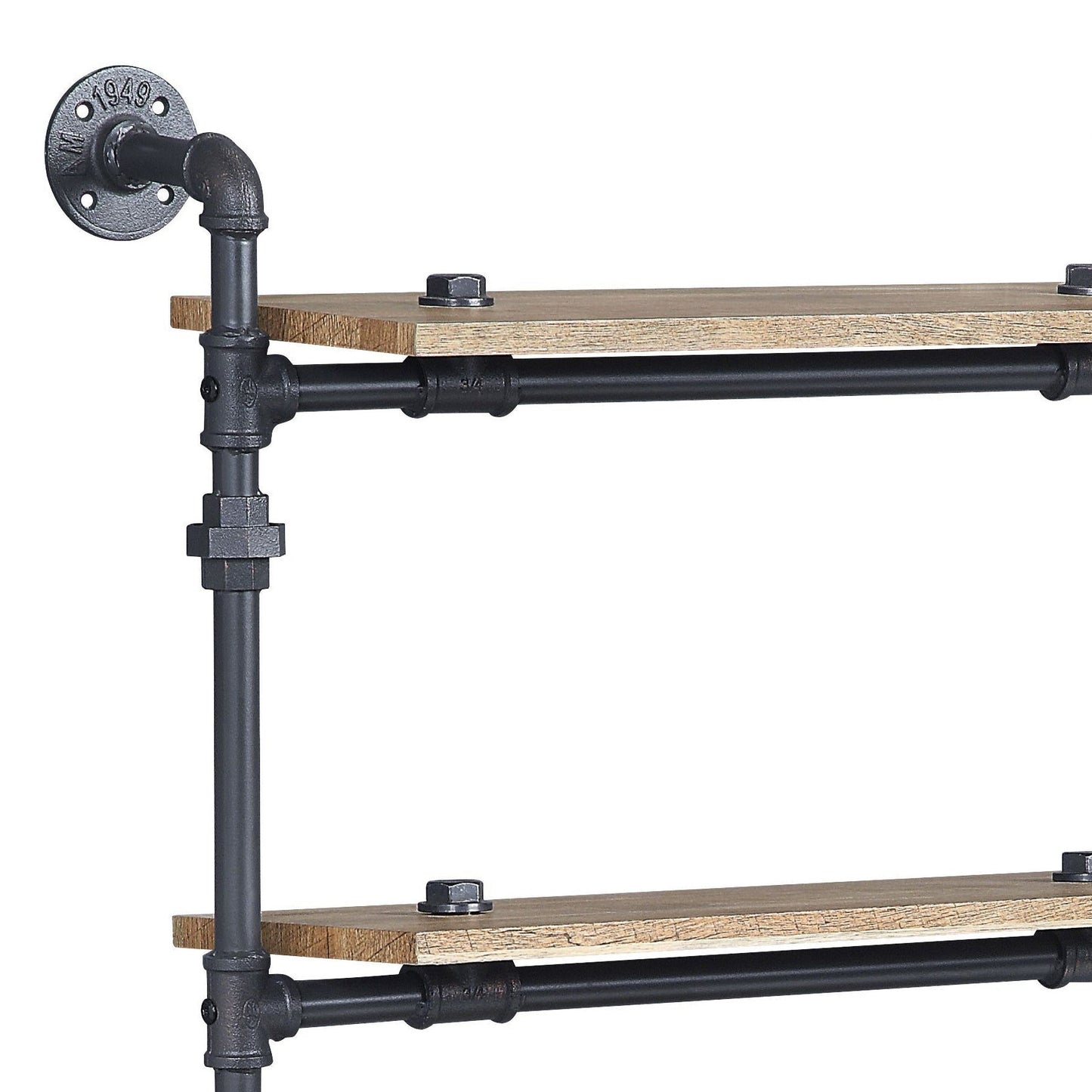 Brantley Oak & Sandy Black Finish Wall Rack W/4 Shelves - 1st Choice Furniture Direct