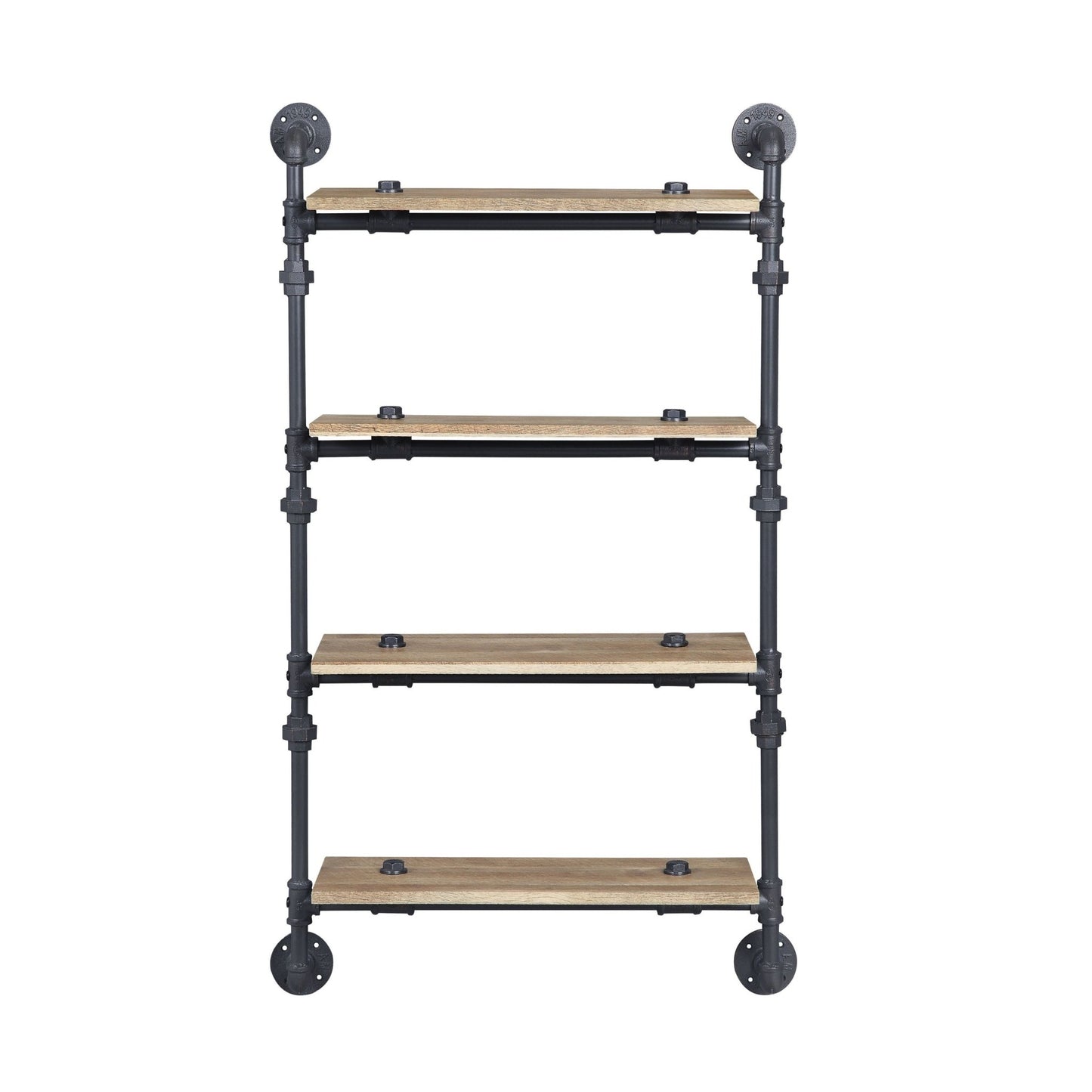 Brantley Oak & Sandy Black Finish Wall Rack W/4 Shelves - 1st Choice Furniture Direct