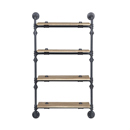 Brantley Oak & Sandy Black Finish Wall Rack W/4 Shelves - 1st Choice Furniture Direct