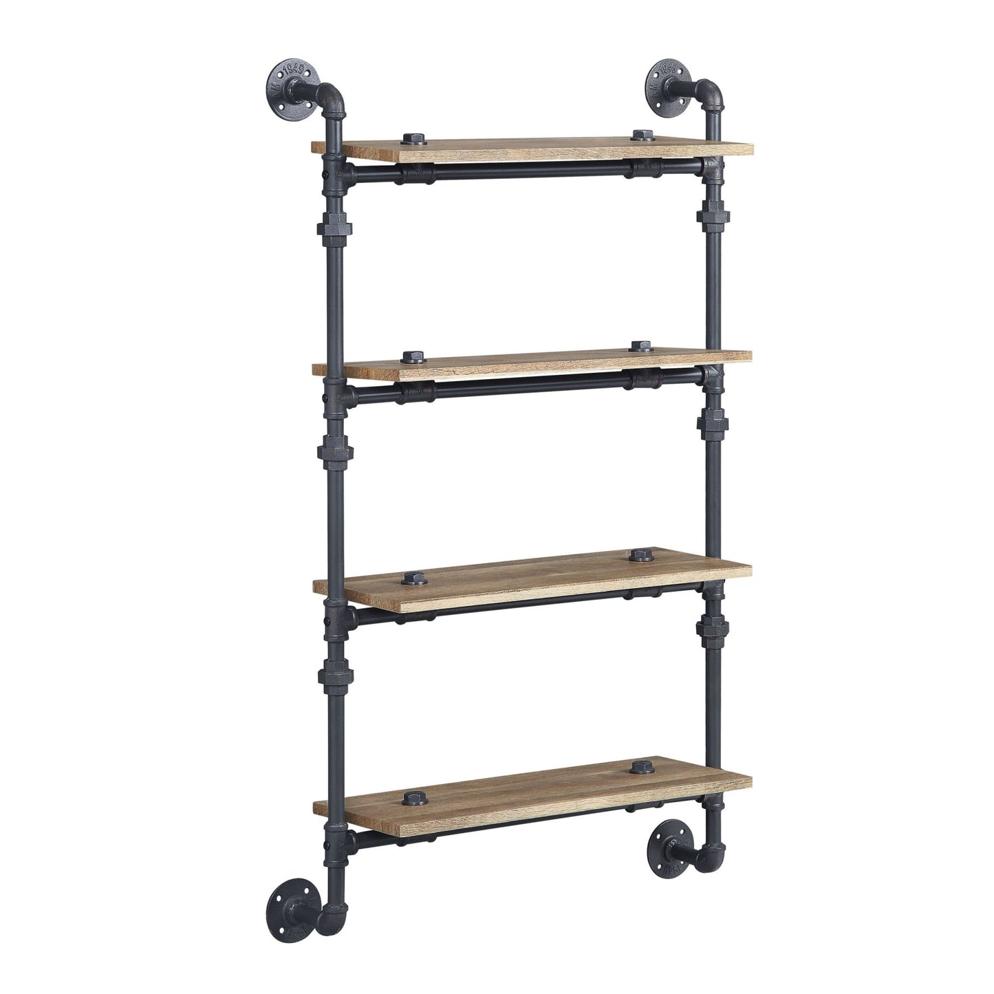 Brantley Oak & Sandy Black Finish Wall Rack W/4 Shelves - 1st Choice Furniture Direct
