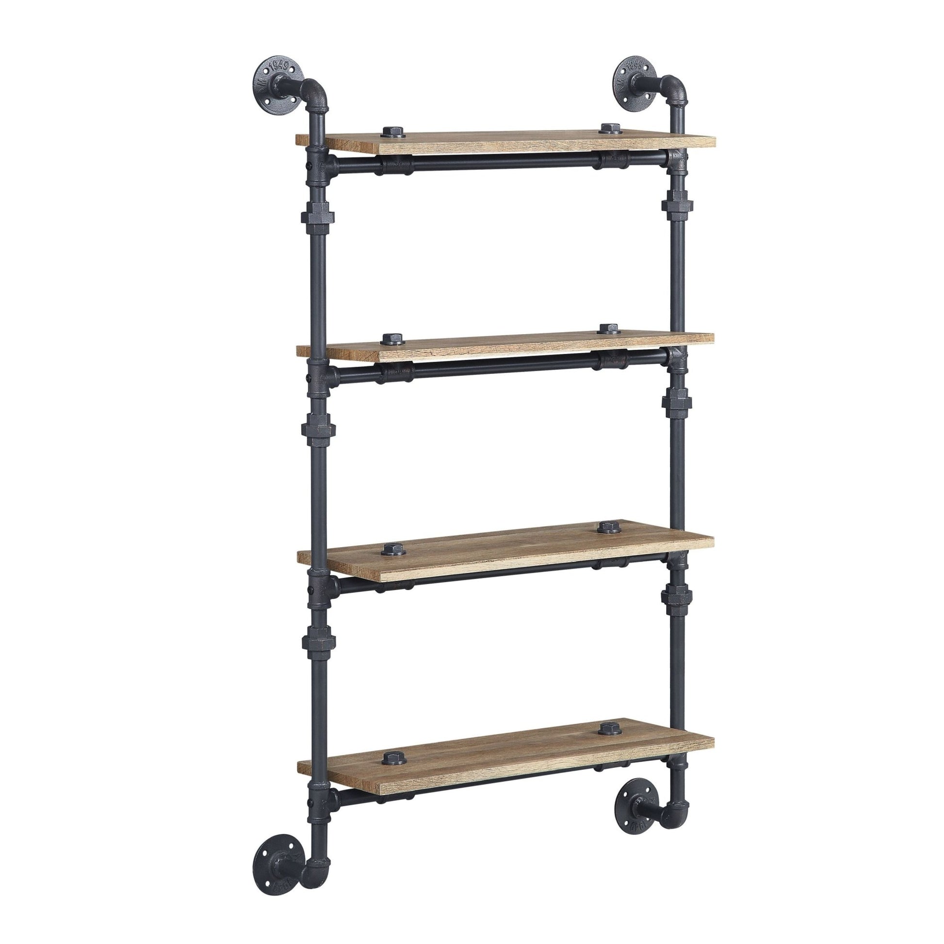 Brantley Oak & Sandy Black Finish Wall Rack W/4 Shelves - 1st Choice Furniture Direct
