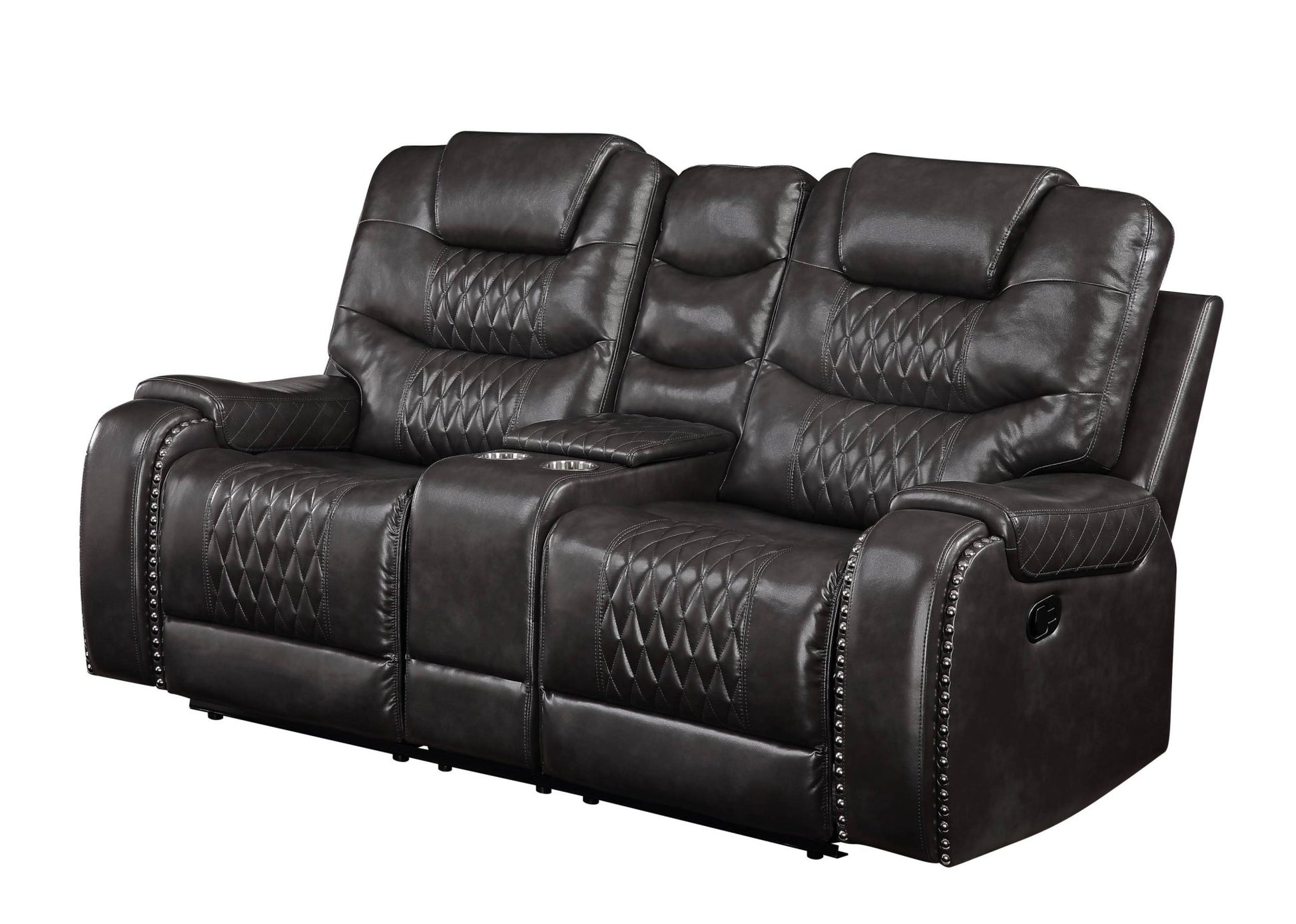 Braylon Magnetite Synthetic Leather Recliner Loveseat with Cupholder Console - 1st Choice Furniture Direct