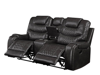Braylon Magnetite Synthetic Leather Recliner Loveseat with Cupholder Console - 1st Choice Furniture Direct