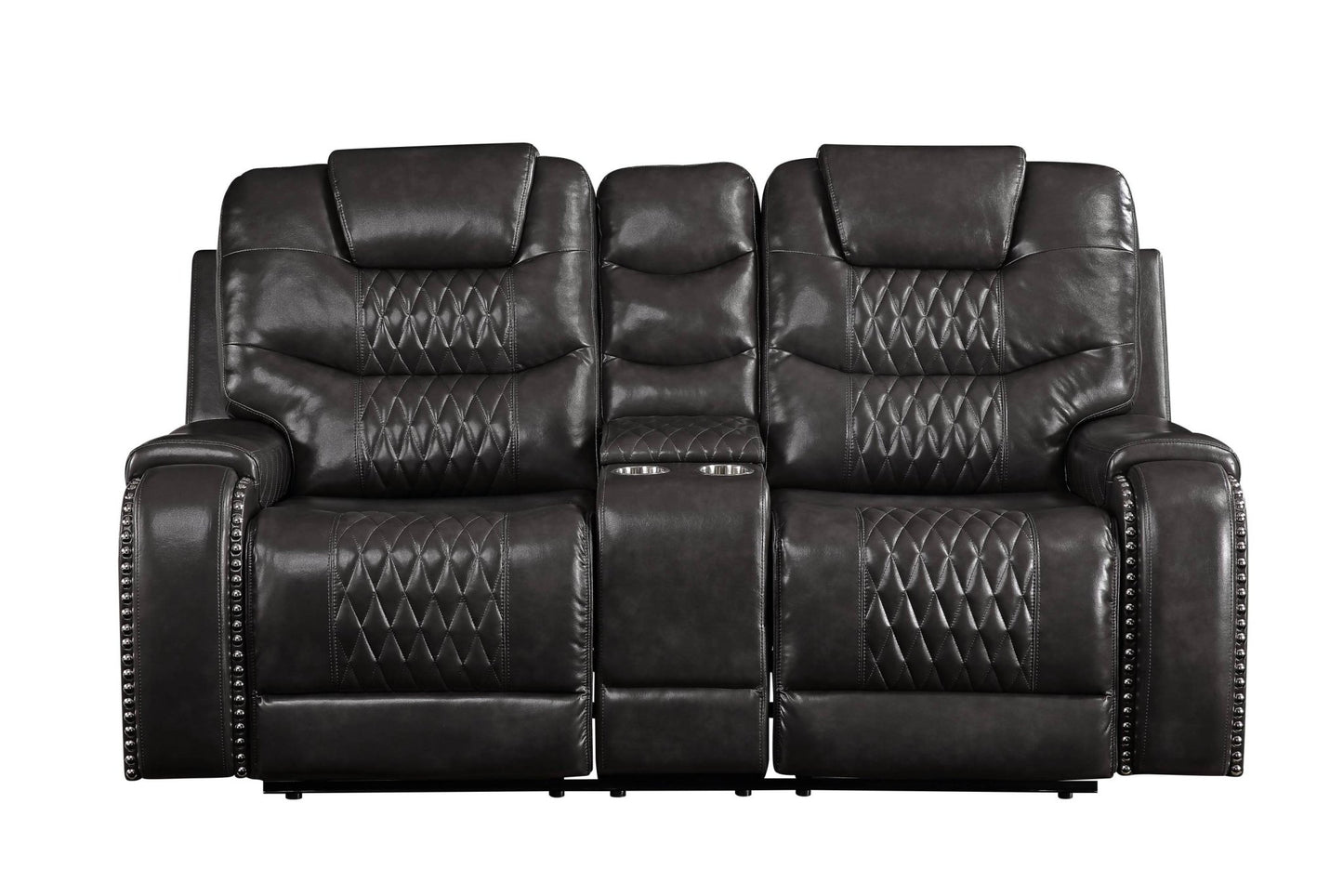 Braylon Magnetite Synthetic Leather Recliner Loveseat with Cupholder Console - 1st Choice Furniture Direct