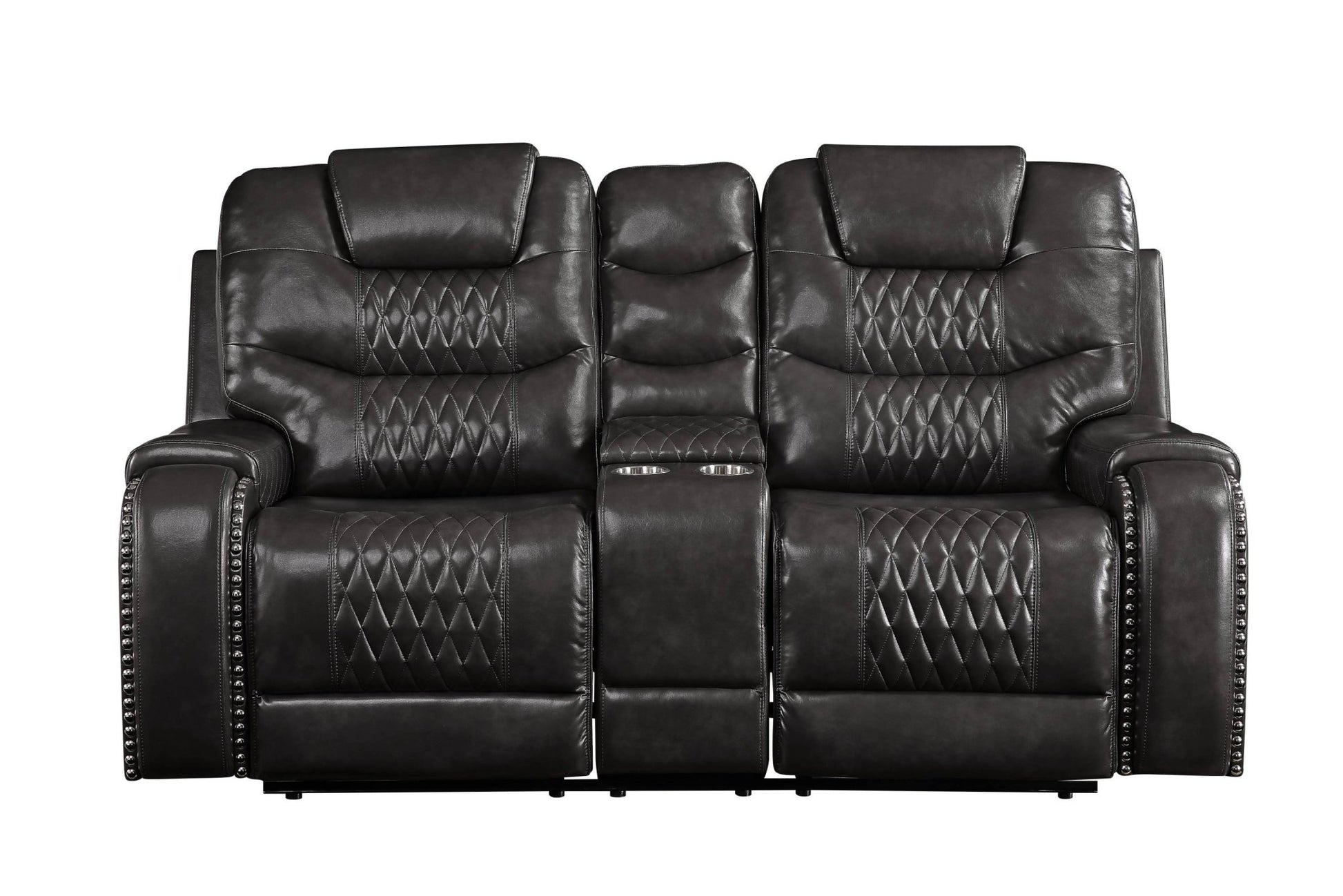 Braylon Magnetite Synthetic Leather Recliner Loveseat with Cupholder Console - 1st Choice Furniture Direct