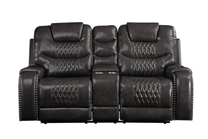 Braylon Magnetite Synthetic Leather Recliner Loveseat with Cupholder Console - 1st Choice Furniture Direct