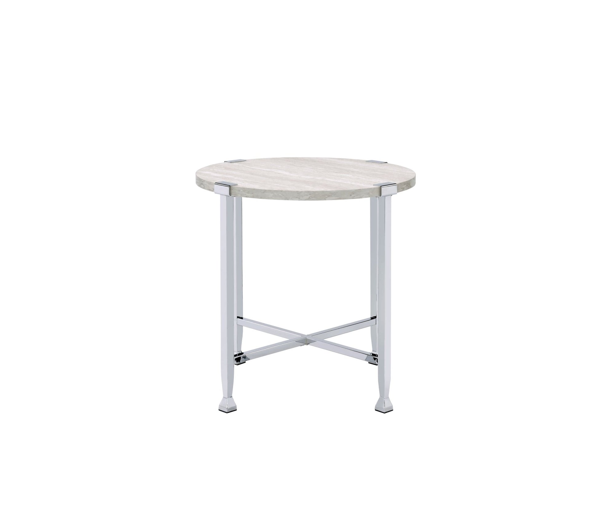 Brecon White Oak & Chrome Finish End Table - 1st Choice Furniture Direct