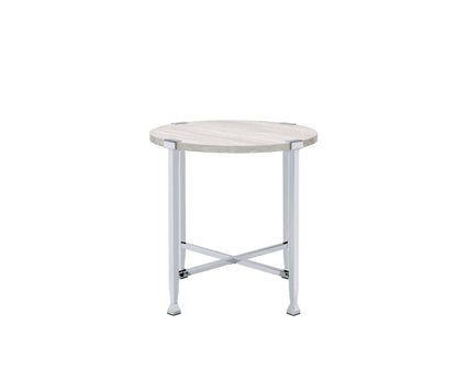 Brecon White Oak & Chrome Finish End Table - 1st Choice Furniture Direct