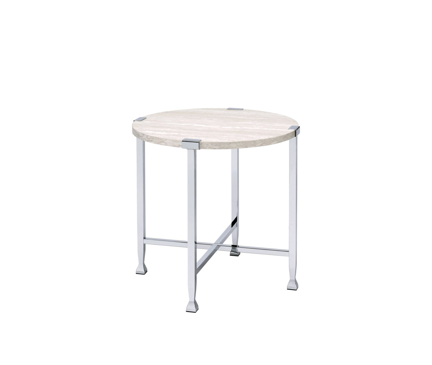 Brecon White Oak & Chrome Finish End Table - 1st Choice Furniture Direct