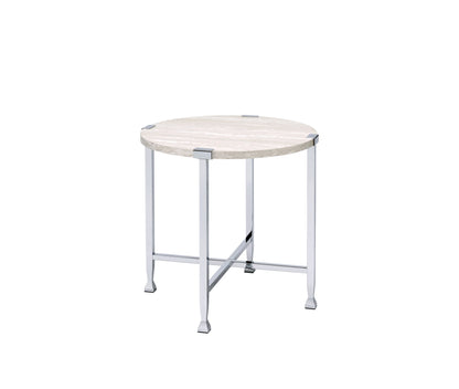 Brecon White Oak & Chrome Finish End Table - 1st Choice Furniture Direct