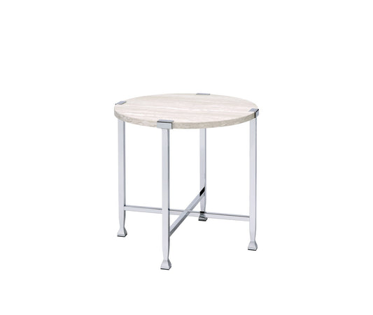 Brecon White Oak & Chrome Finish End Table - 1st Choice Furniture Direct