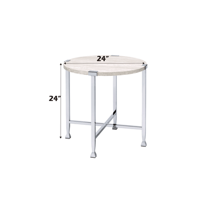 Brecon White Oak & Chrome Finish End Table - 1st Choice Furniture Direct