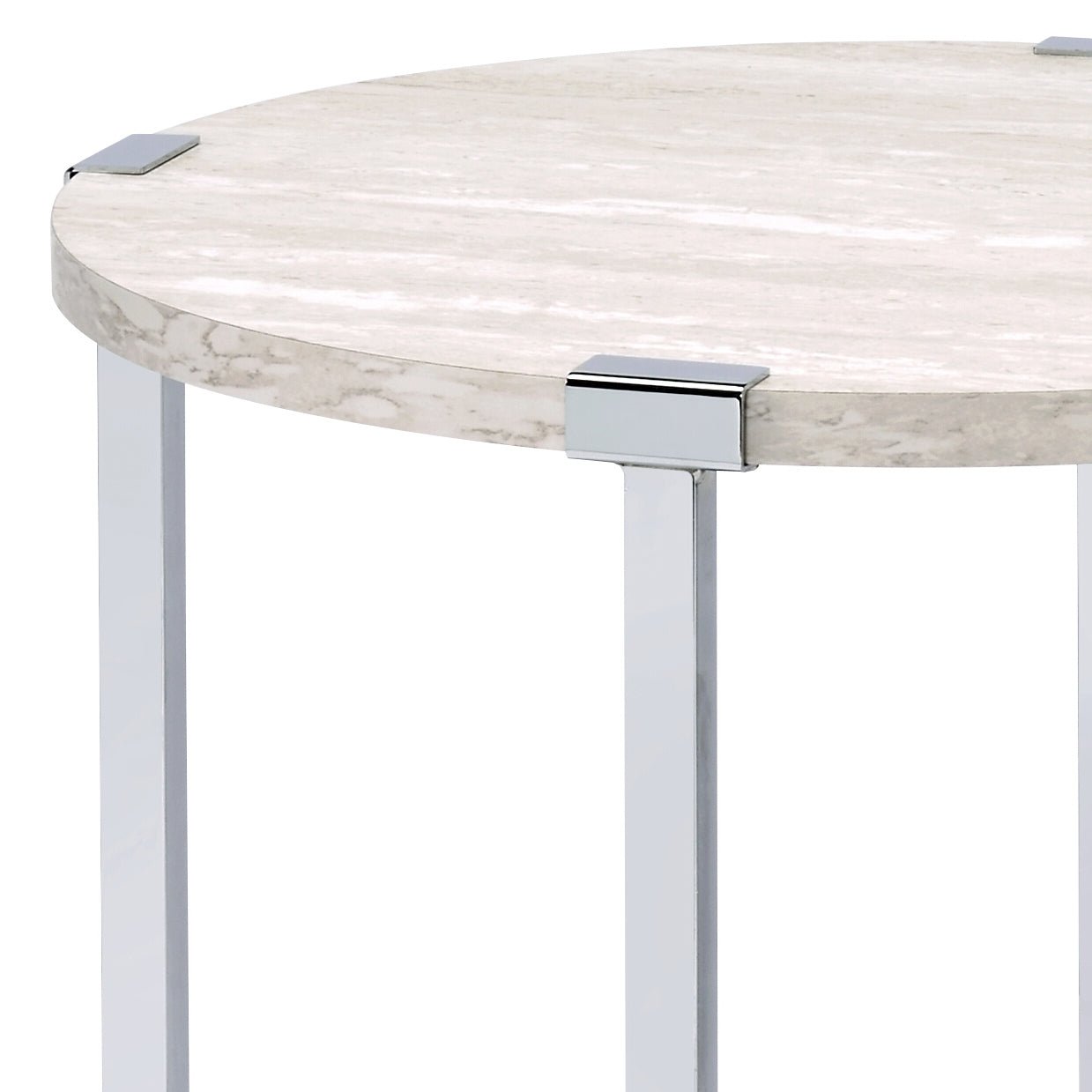 Brecon White Oak & Chrome Finish End Table - 1st Choice Furniture Direct