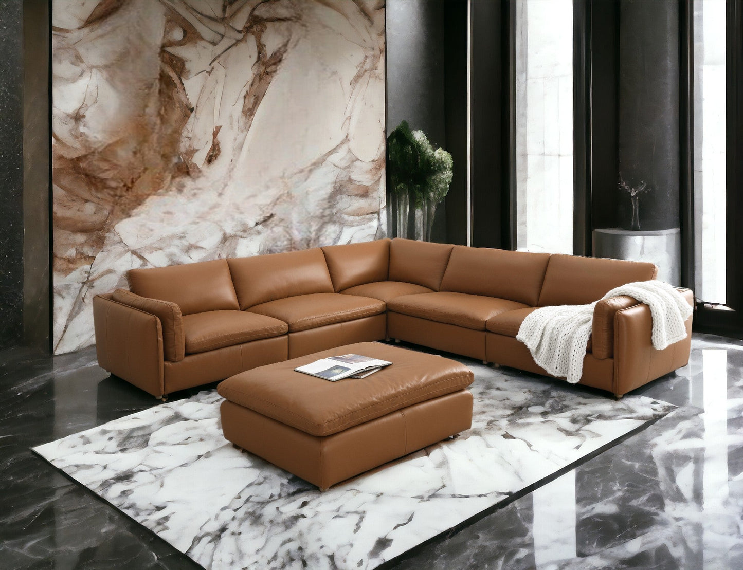Brighton Top Grain Leather 6 Pieces Modular Sectional with 1 Ottoman - 1st Choice Furniture Direct