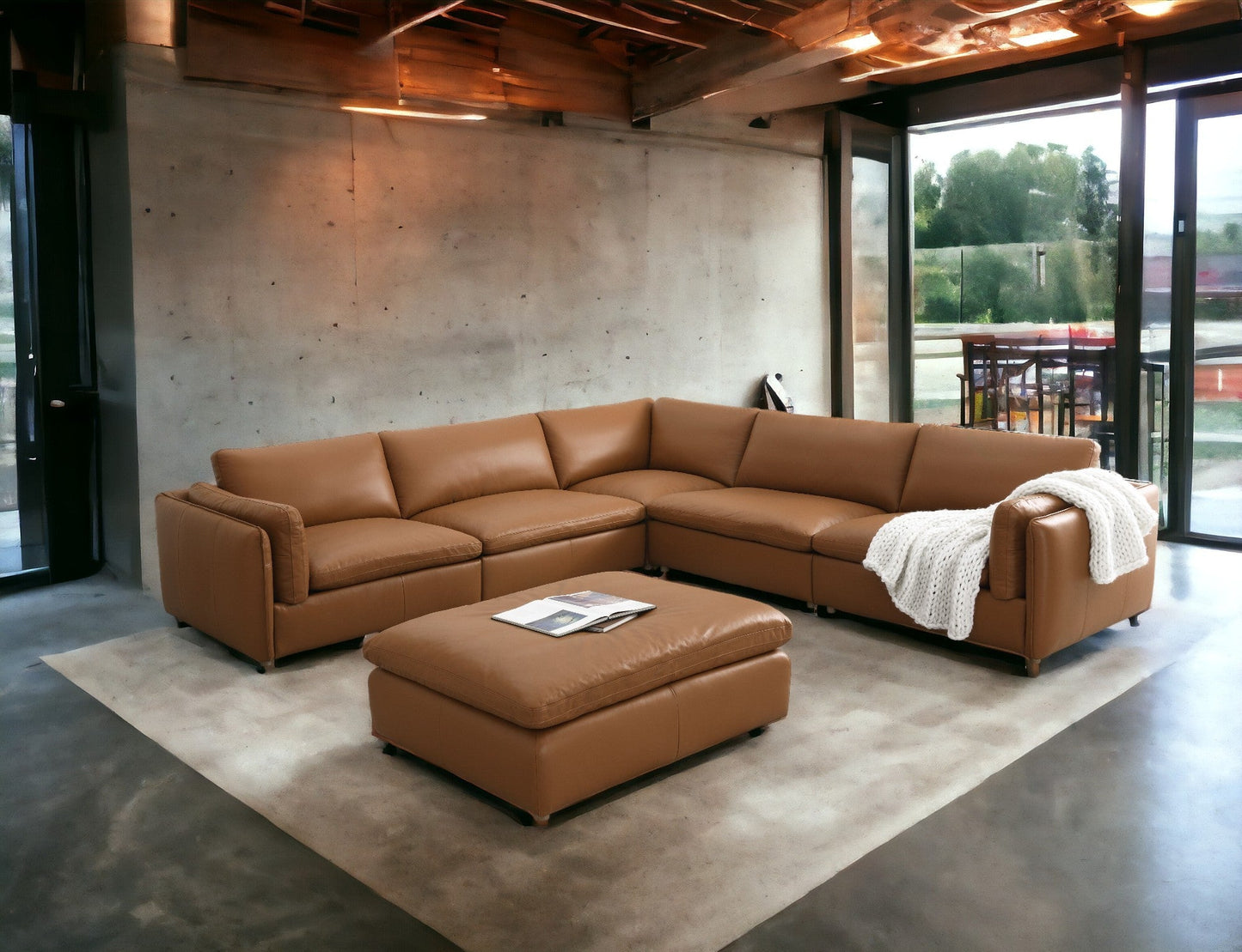 Brighton Top Grain Leather 6 Pieces Modular Sectional with 1 Ottoman - 1st Choice Furniture Direct