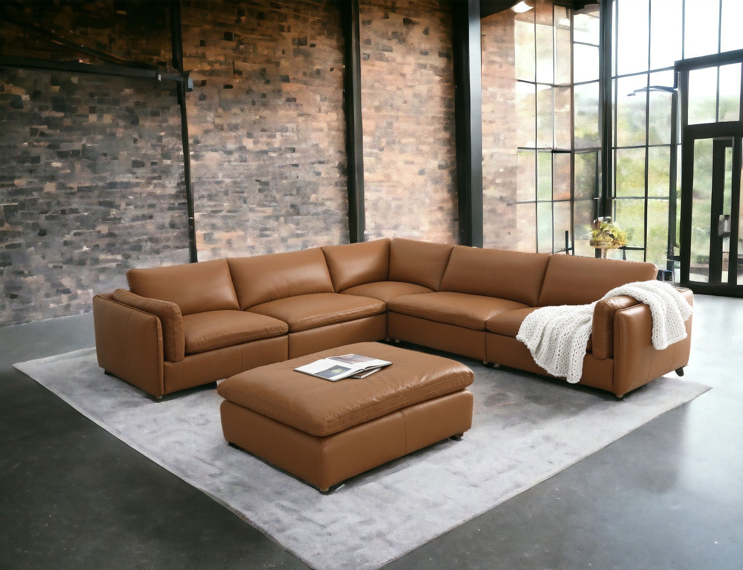 Brighton Top Grain Leather 6 Pieces Modular Sectional with 1 Ottoman - 1st Choice Furniture Direct