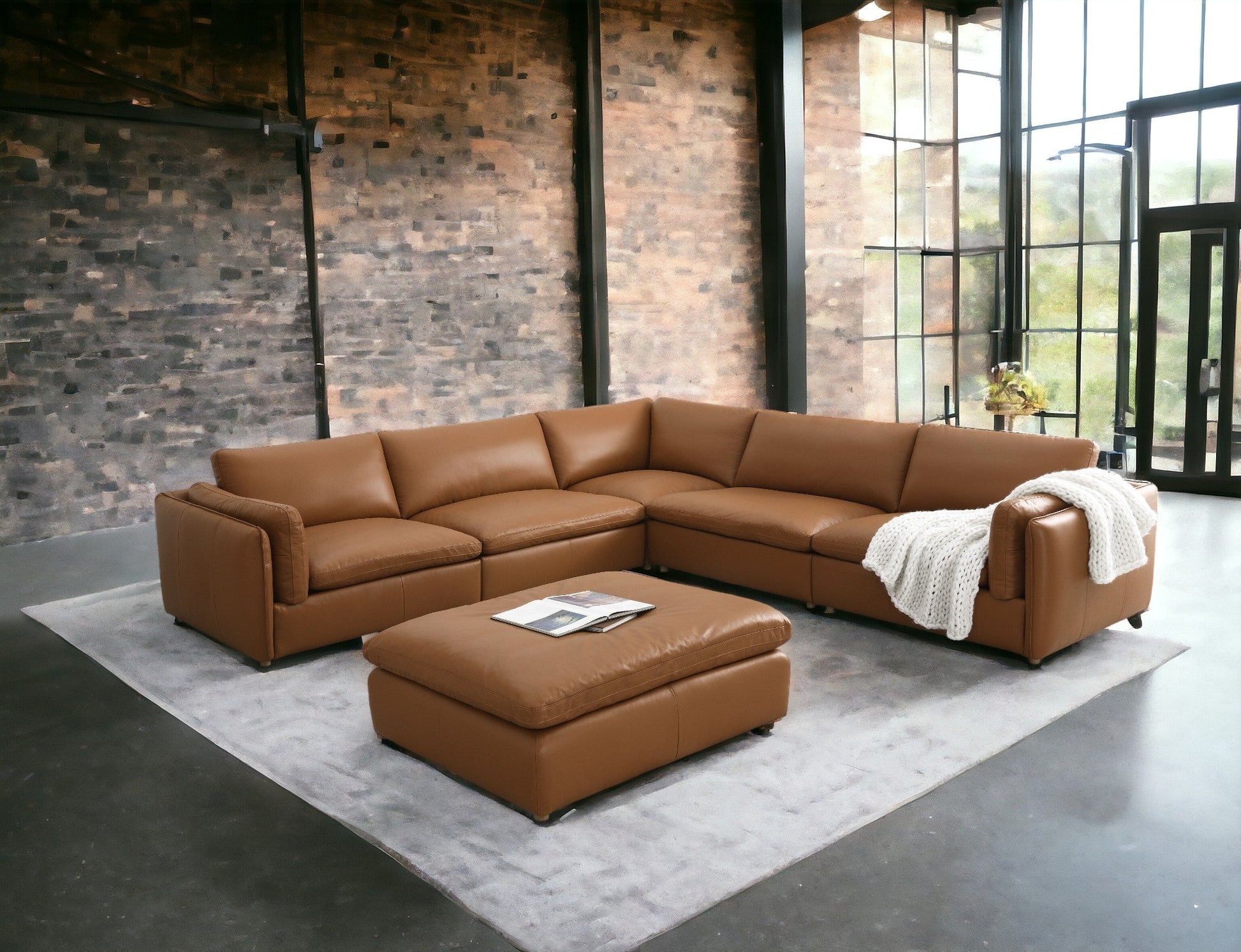 Brighton Top Grain Leather 6 Pieces Modular Sectional with 1 Ottoman - 1st Choice Furniture Direct