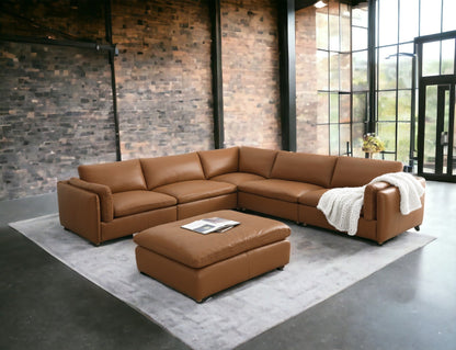 Brighton Top Grain Leather 6 Pieces Modular Sectional with 1 Ottoman - 1st Choice Furniture Direct