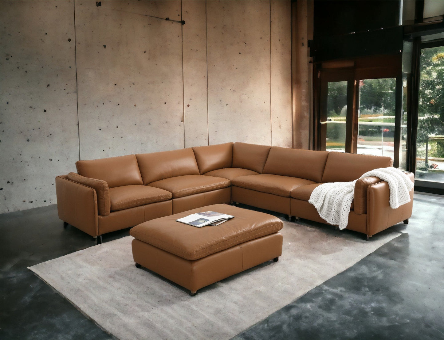 Brighton Top Grain Leather 6 Pieces Modular Sectional with 1 Ottoman - 1st Choice Furniture Direct