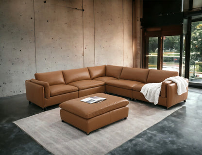 Brighton Top Grain Leather 6 Pieces Modular Sectional with 1 Ottoman - 1st Choice Furniture Direct
