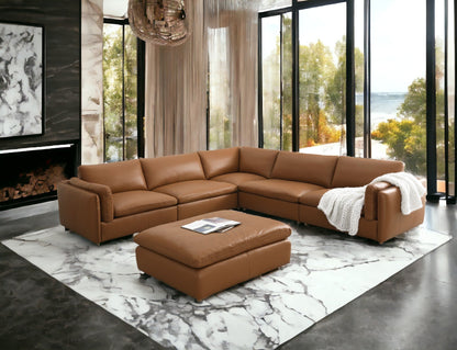Brighton Top Grain Leather 6 Pieces Modular Sectional with 1 Ottoman - 1st Choice Furniture Direct
