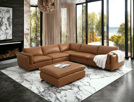 Brighton Top Grain Leather 6 Pieces Modular Sectional with 1 Ottoman - 1st Choice Furniture Direct