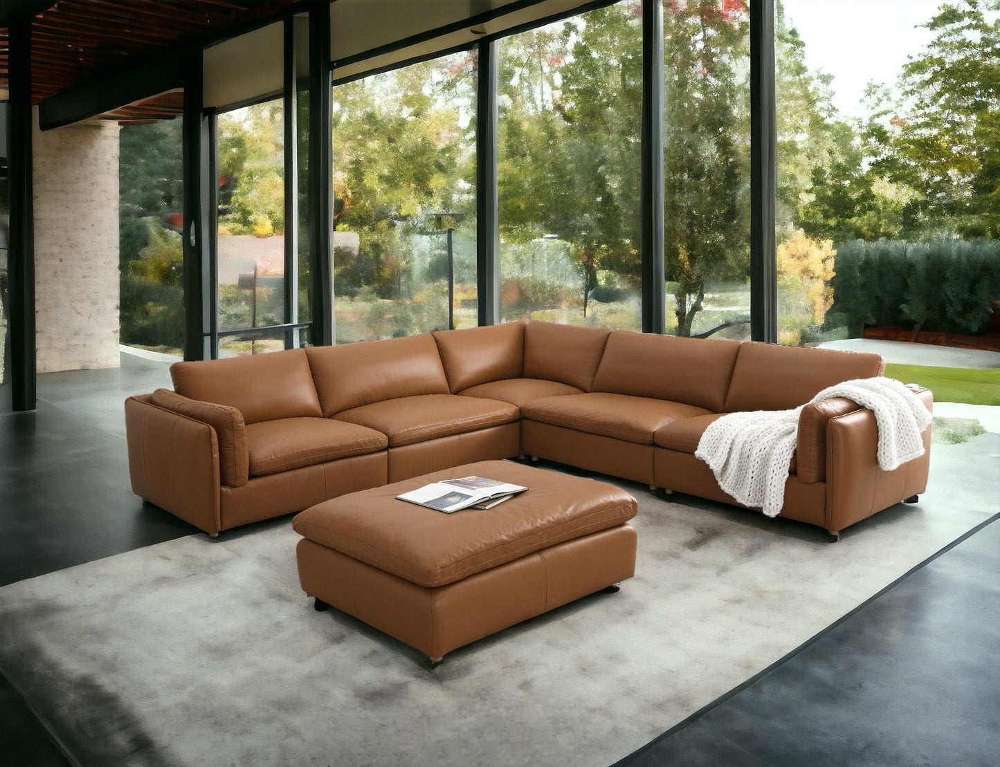 Brighton Top Grain Leather 6 Pieces Modular Sectional with 1 Ottoman - 1st Choice Furniture Direct