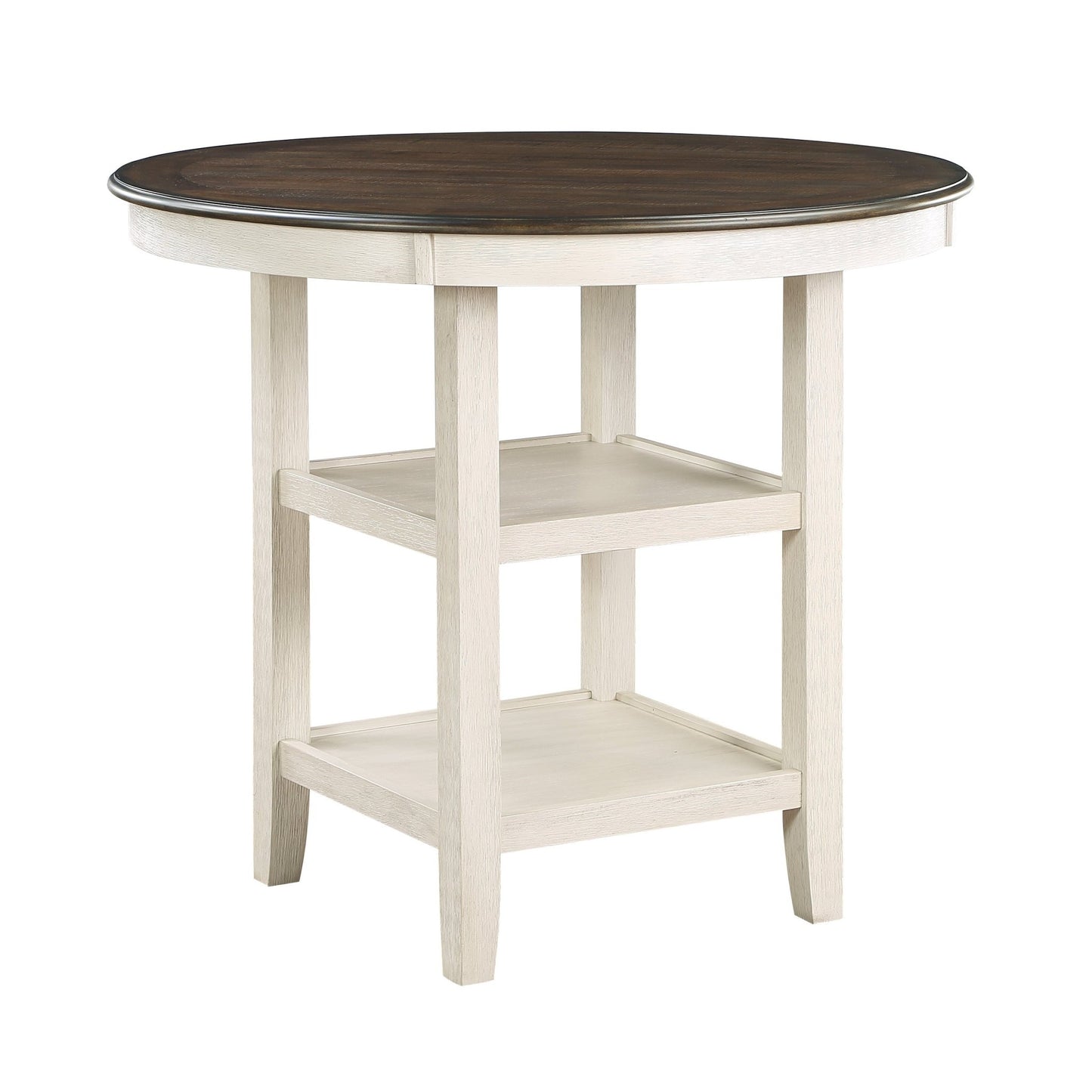 Brown and Antique White Finish 1pc Counter Height Table with 2x Display Shelves Transitional Style Furniture - 1st Choice Furniture Direct
