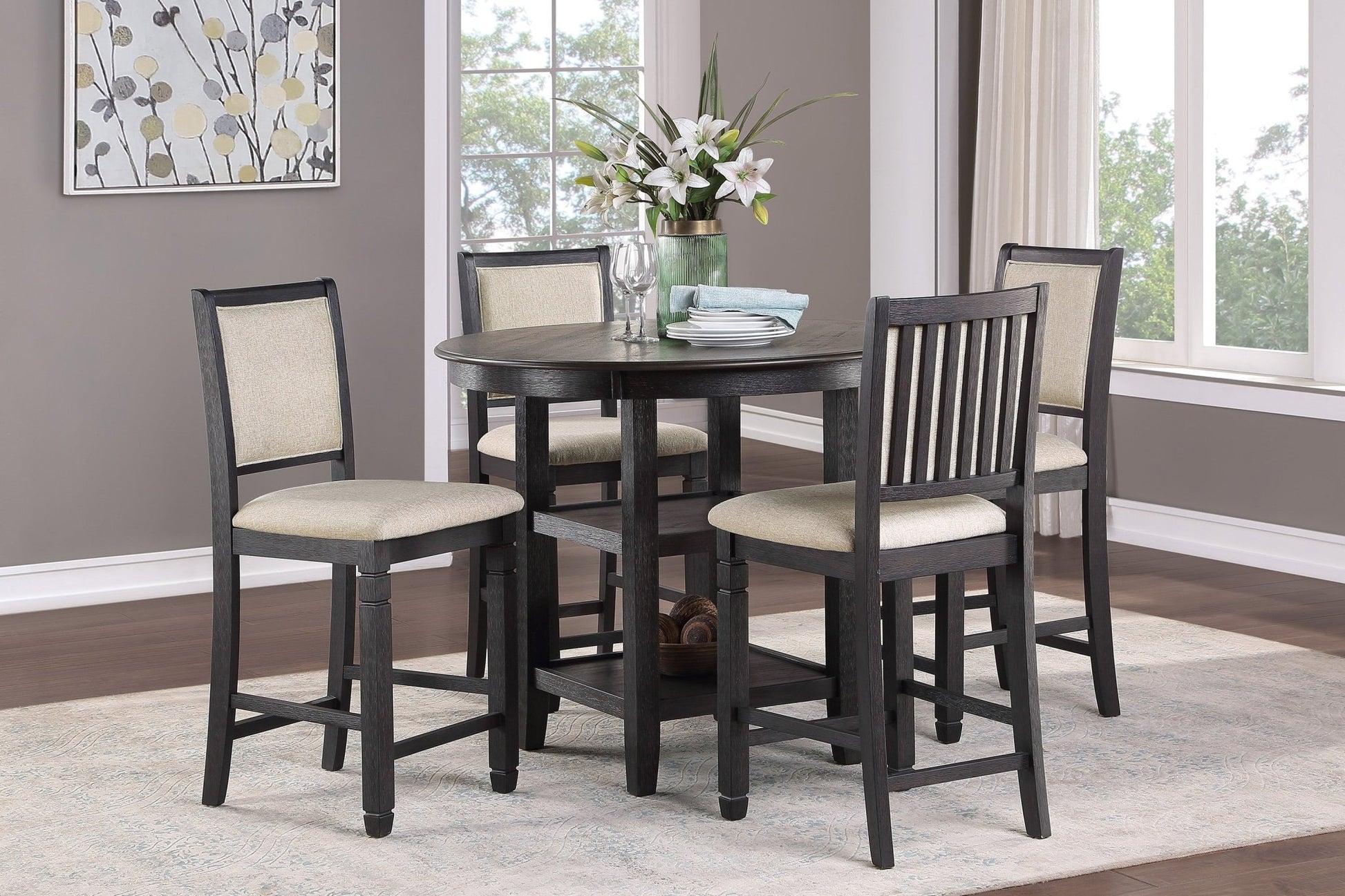 Brown and Black White Finish 1pc Counter Height Table with 2x Display Shelves Transitional Style Furniture - 1st Choice Furniture Direct