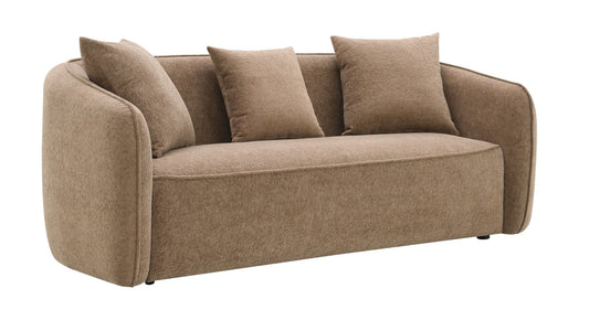 Brown Chenille 3-Seater Sofa with Accent Pillows - 1st Choice Furniture Direct