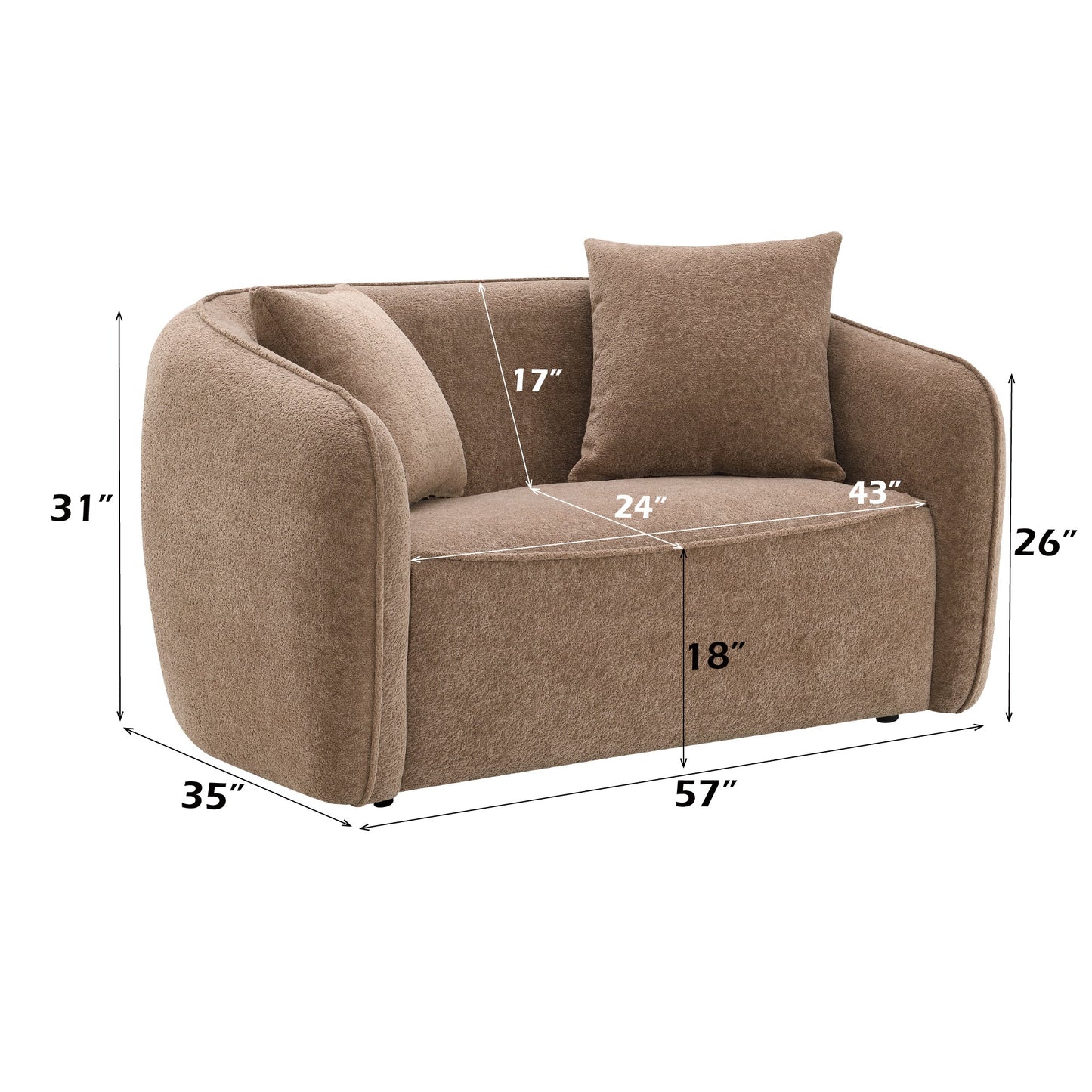 Brown Chenille Loveseat | Upholstered Sofa with Accent Pillows - 1st Choice Furniture Direct