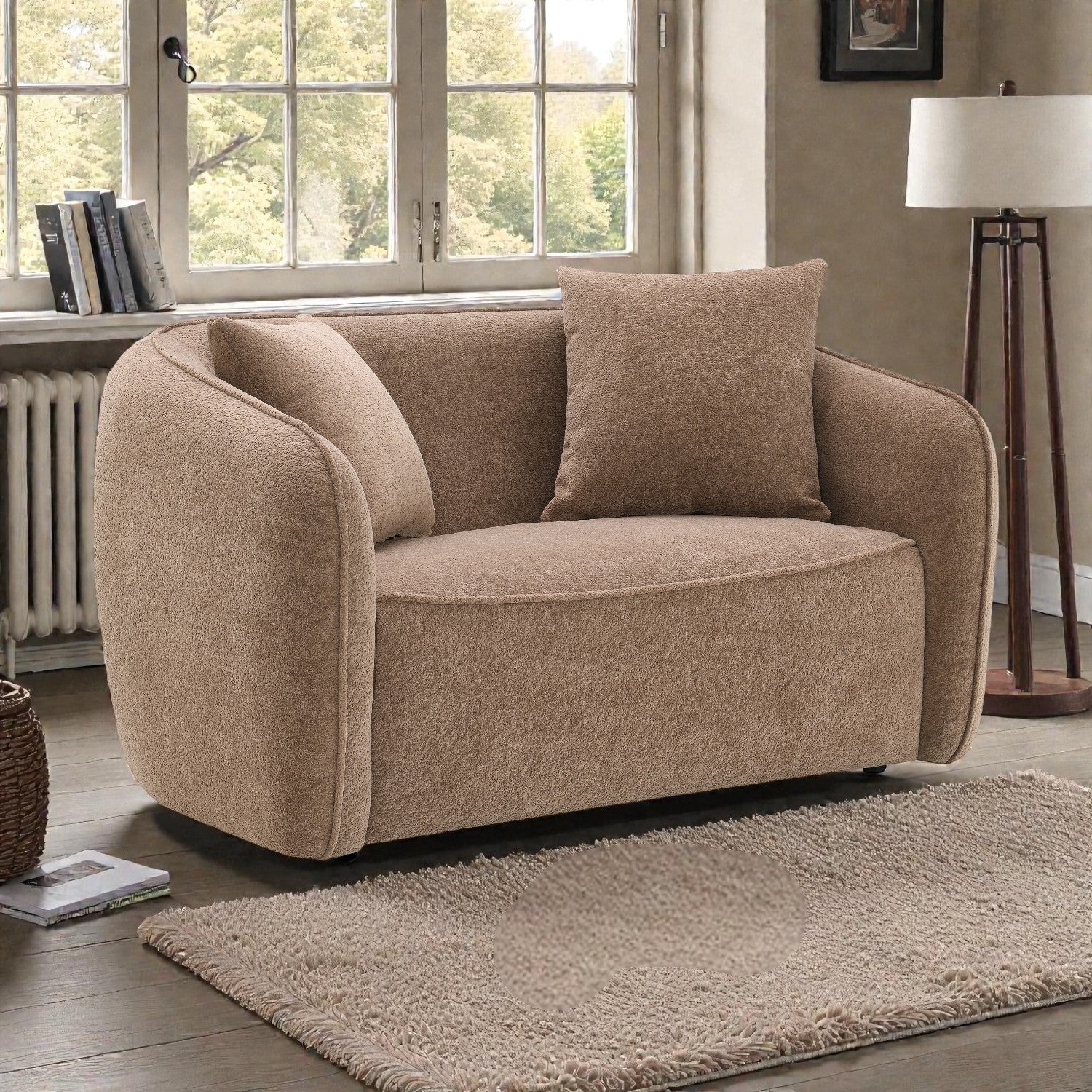 Brown Chenille Loveseat | Upholstered Sofa with Accent Pillows - 1st Choice Furniture Direct