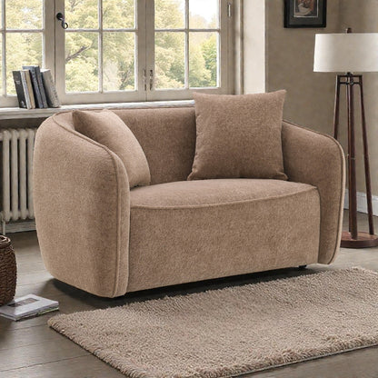 Brown Chenille Loveseat | Upholstered Sofa with Accent Pillows - 1st Choice Furniture Direct