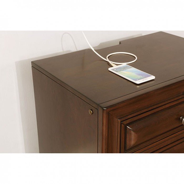Brown Cherry Solid wood 1pc Nightstand Nickel Round Knob Transitional Style 3 - Drawers Nightstand w Under Nightlight - 1st Choice Furniture Direct
