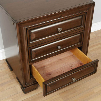Brown Cherry Solid wood 1pc Nightstand Nickel Round Knob Transitional Style 3 - Drawers Nightstand w Under Nightlight - 1st Choice Furniture Direct
