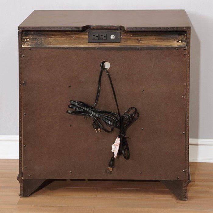 Brown Cherry Solid wood 1pc Nightstand Nickel Round Knob Transitional Style 3 - Drawers Nightstand w Under Nightlight - 1st Choice Furniture Direct