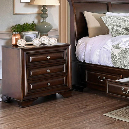 Brown Cherry Solid wood 1pc Nightstand Nickel Round Knob Transitional Style 3 - Drawers Nightstand w Under Nightlight - 1st Choice Furniture Direct