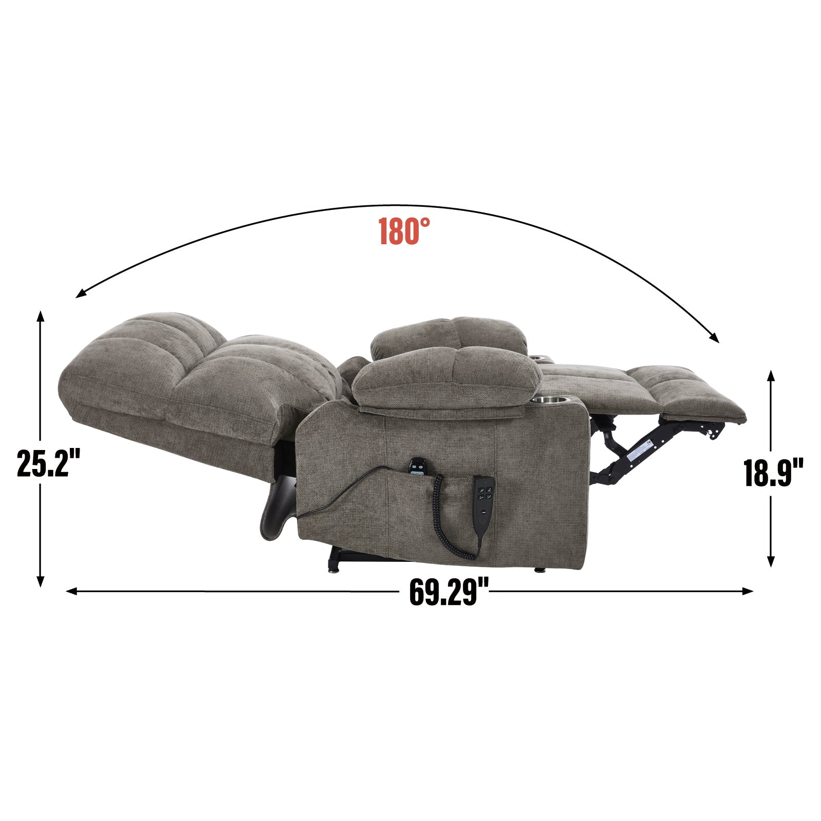 Brown Dual Motor Infinite Position Up to 350 LBS Chenille Power Lift Recliner Chair, Heavy Duty Motion Mechanism with 8 - Point Vibration Massage and Lumbar Heating, Dual Cup Holders - 1st Choice Furniture Direct