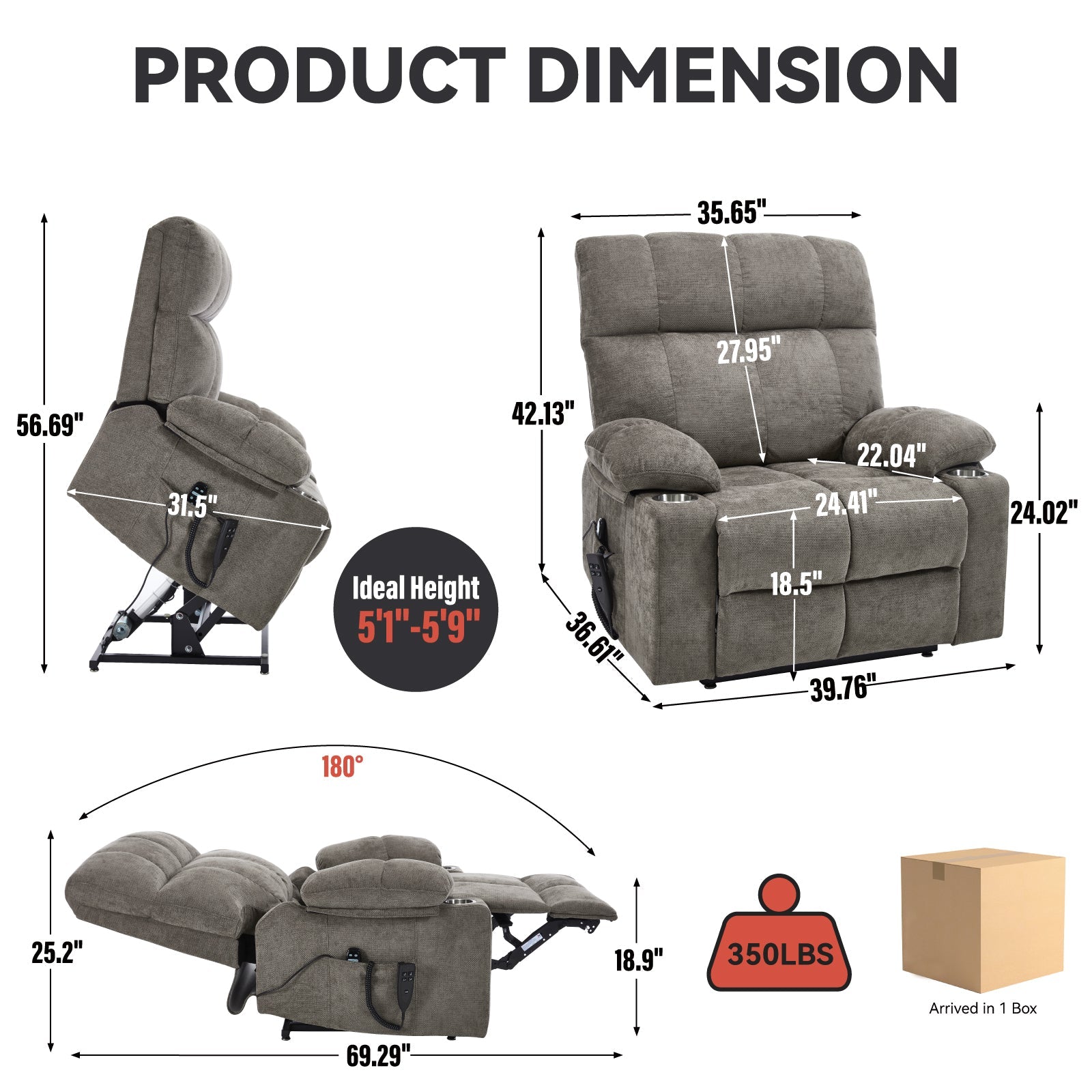 Brown Dual Motor Infinite Position Up to 350 LBS Chenille Power Lift Recliner Chair, Heavy Duty Motion Mechanism with 8 - Point Vibration Massage and Lumbar Heating, Dual Cup Holders - 1st Choice Furniture Direct