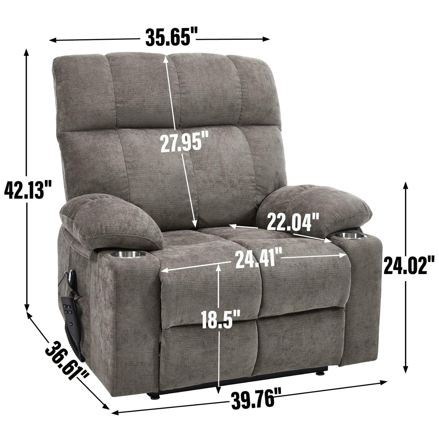 Brown Dual Motor Infinite Position Up to 350 LBS Chenille Power Lift Recliner Chair, Heavy Duty Motion Mechanism with 8 - Point Vibration Massage and Lumbar Heating, Dual Cup Holders - 1st Choice Furniture Direct