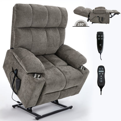 Brown Dual Motor Infinite Position Up to 350 LBS Chenille Power Lift Recliner Chair, Heavy Duty Motion Mechanism with 8 - Point Vibration Massage and Lumbar Heating, Dual Cup Holders - 1st Choice Furniture Direct