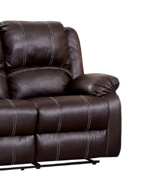 Brown Faux Leather Manual Reclining Loveseat - 1st Choice Furniture Direct