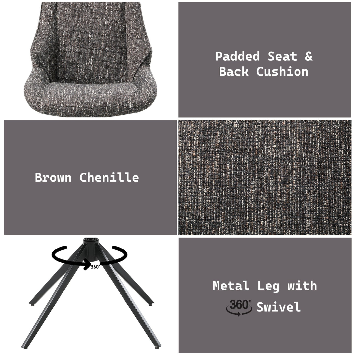 Brown Gray Chenille 360° Swivel Dining Chair - 1st Choice Furniture Direct