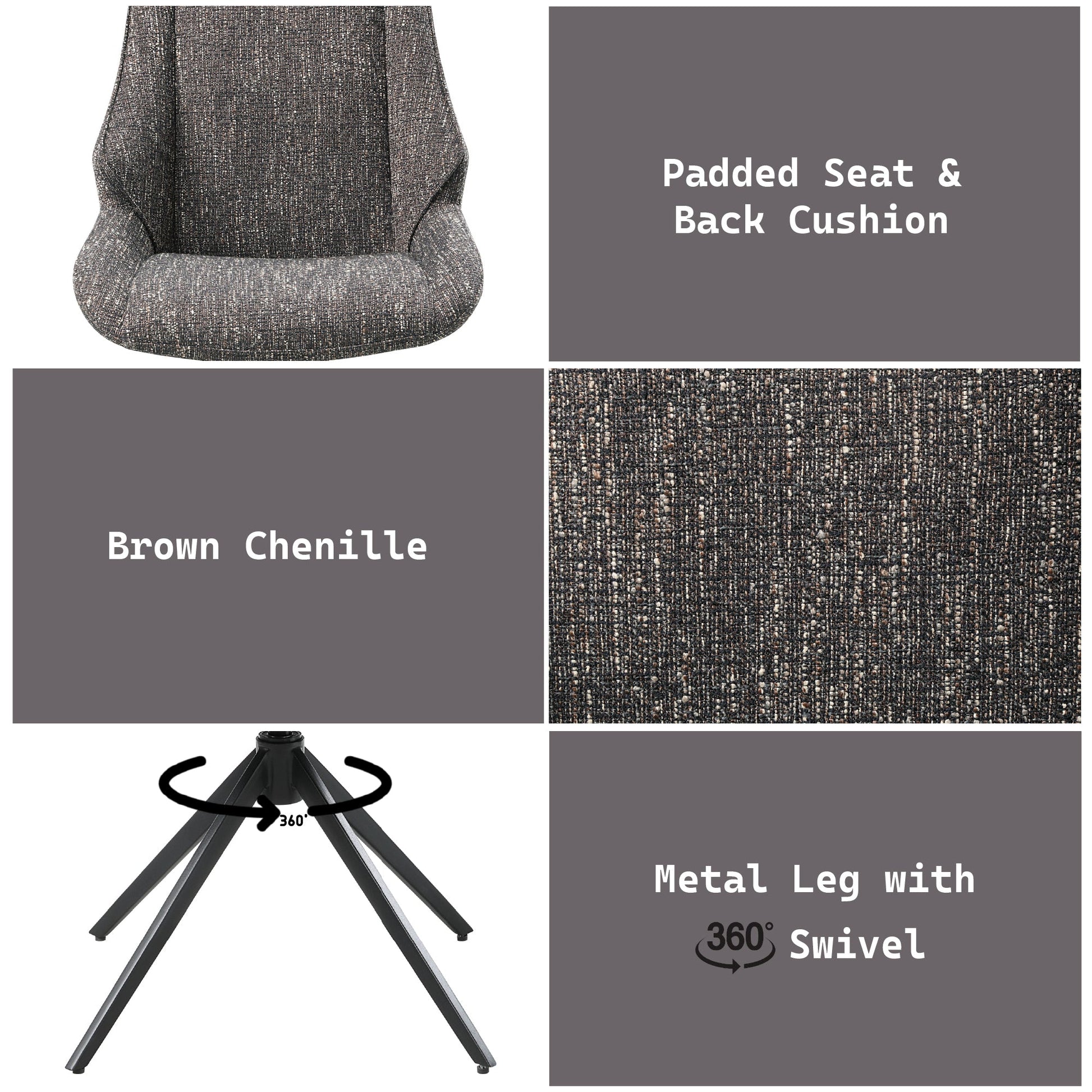 Brown Gray Chenille 360° Swivel Dining Chair - 1st Choice Furniture Direct