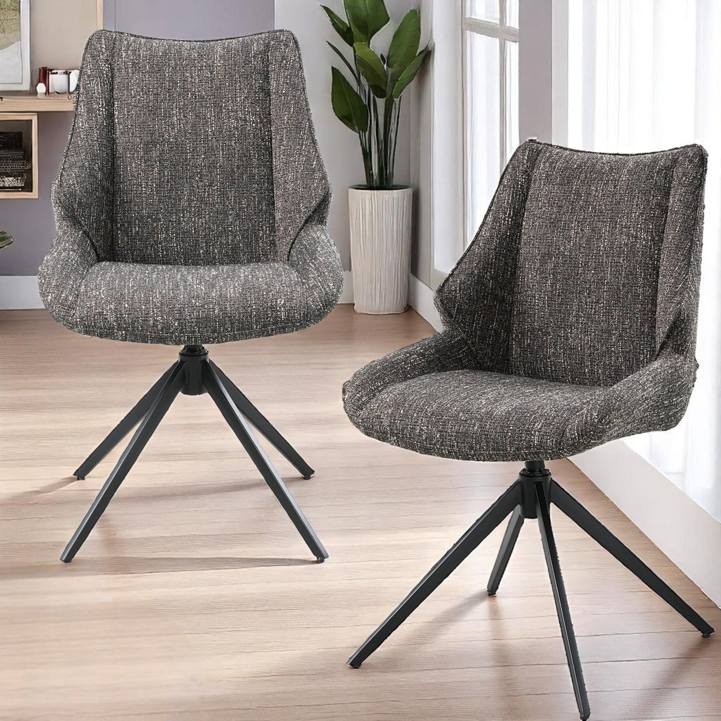 Brown Gray Chenille 360° Swivel Dining Chair - 1st Choice Furniture Direct